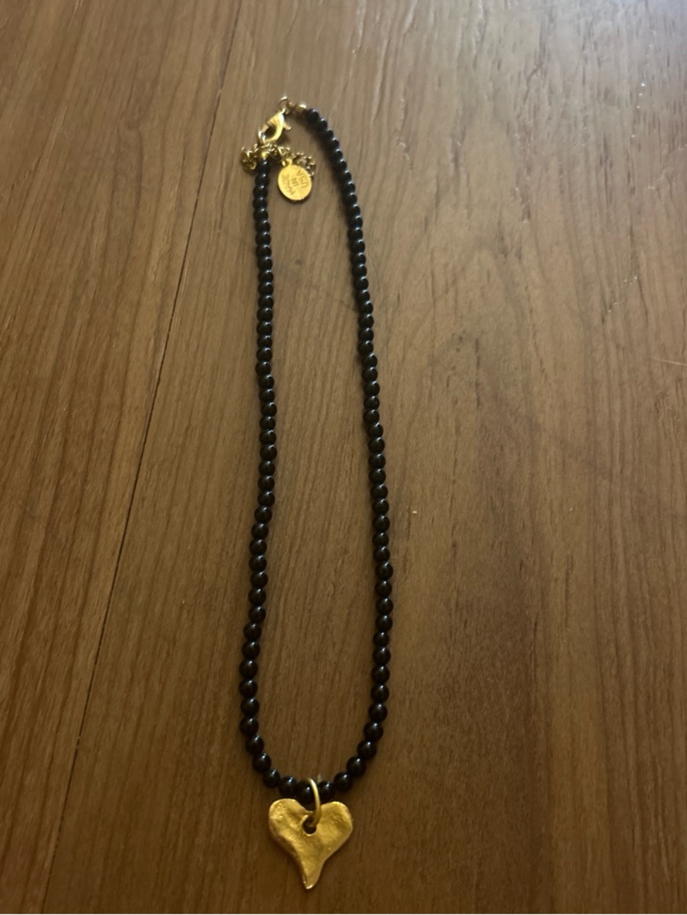 Susan ShawGold Heart Pendant Necklace with Black Beads - Elegant Women’s Jewelry